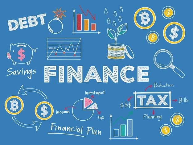 Finance and tax planning concept with charts and savings icons