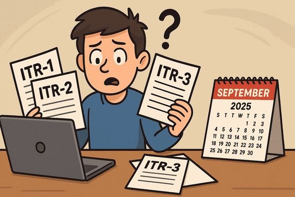 Person comparing ITR-1, ITR-2 and ITR-3 forms ahead of the filing deadline