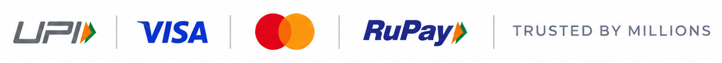 Accepted payment methods: UPI, Visa, Mastercard, RuPay - Trusted by millions
